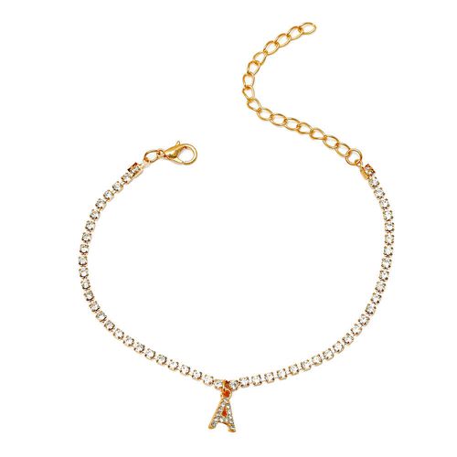 Hip Hop Sexy 26 Initial Tennis Chain Anklets Golden Color Diamond Rhinestone Charm Gold Plated Thin Letters