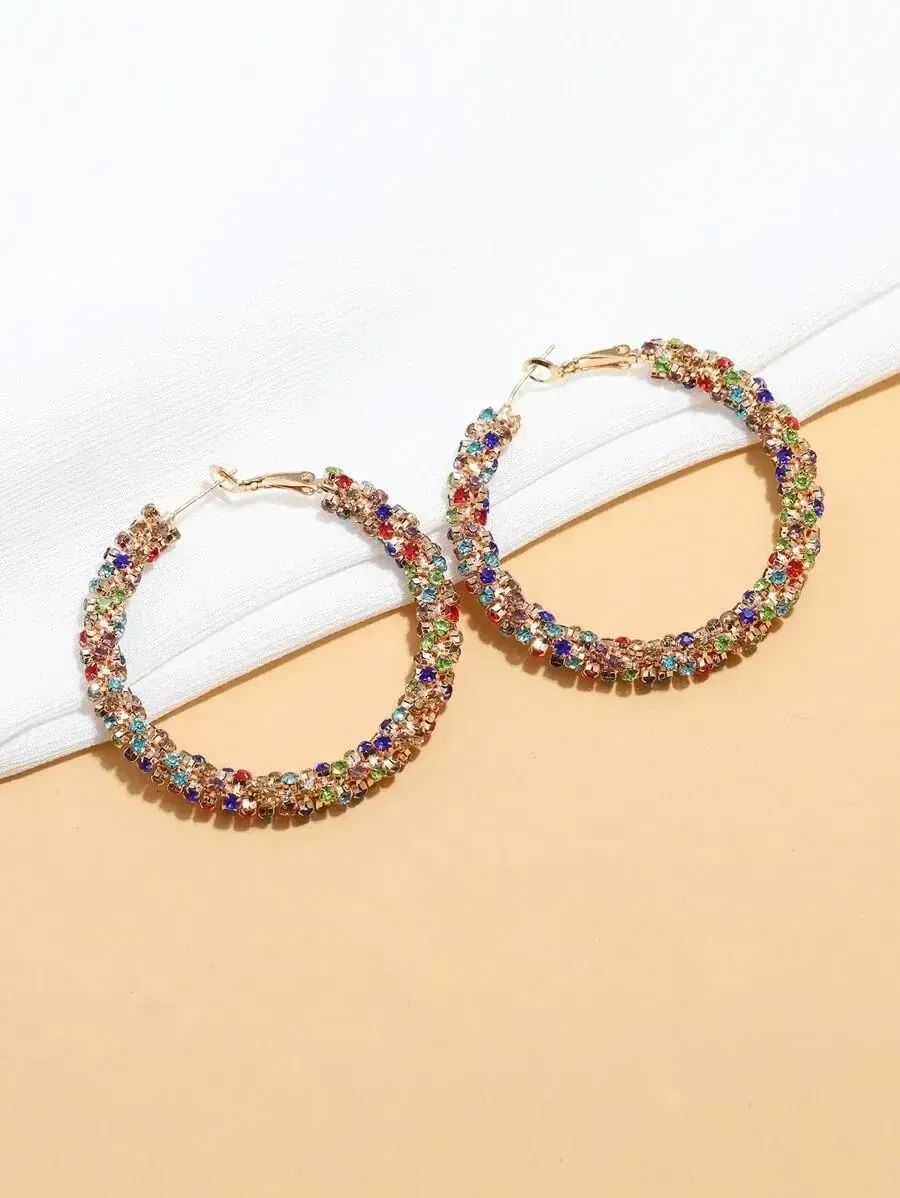 Dazzling new-style colored diamond large hoop earrings