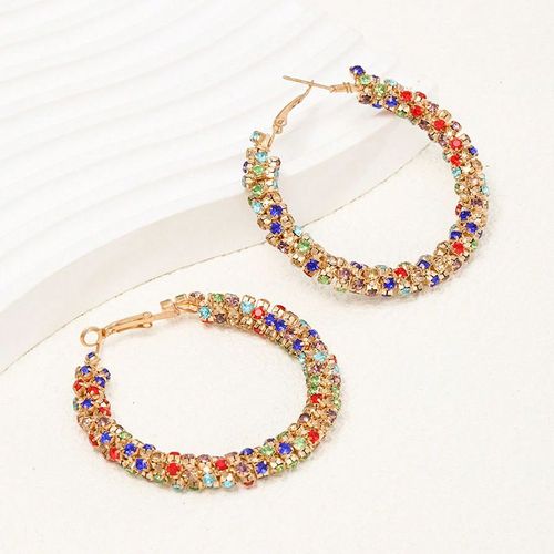 Dazzling new-style colored diamond large hoop earrings