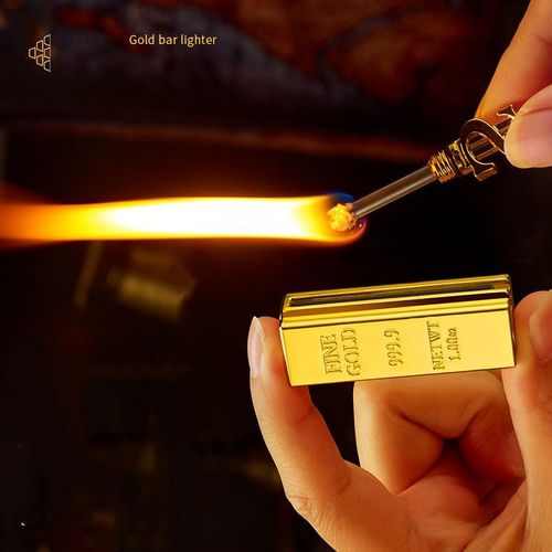 Creative Gold Bar Shaped Portable Lighter Cute Vintage Kerosene Keychain Torch for Kitchen Use Match Key Chain