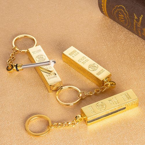 Creative Gold Bar Shaped Portable Lighter Cute Vintage Kerosene Keychain Torch for Kitchen Use Match Key Chain