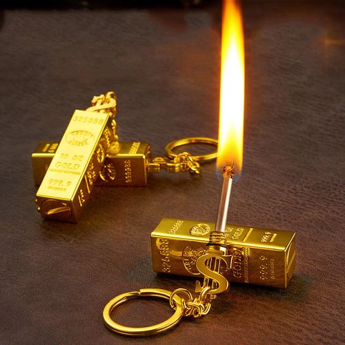 Creative Gold Bar Shaped Portable Lighter Cute Vintage Kerosene Keychain Torch for Kitchen Use Match Key Chain