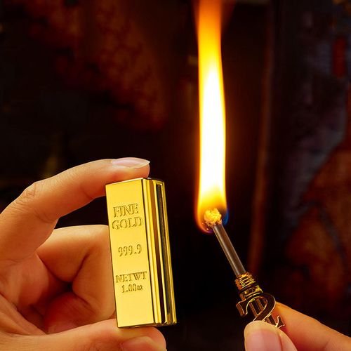 Creative Gold Bar Shaped Portable Lighter Cute Vintage Kerosene Keychain Torch for Kitchen Use Match Key Chain