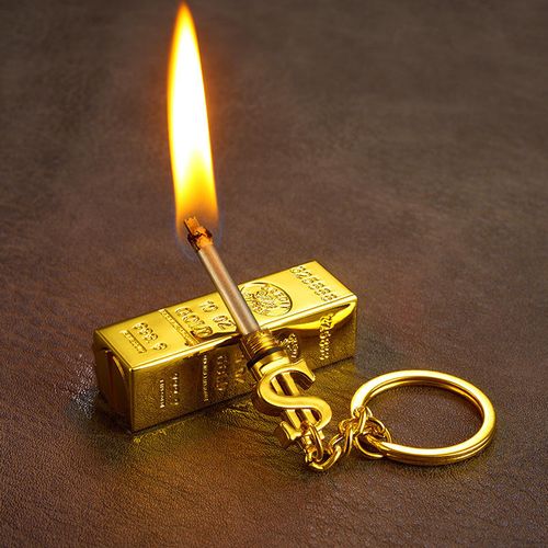 Creative Gold Bar Shaped Portable Lighter Cute Vintage Kerosene Keychain Torch for Kitchen Use Match Key Chain