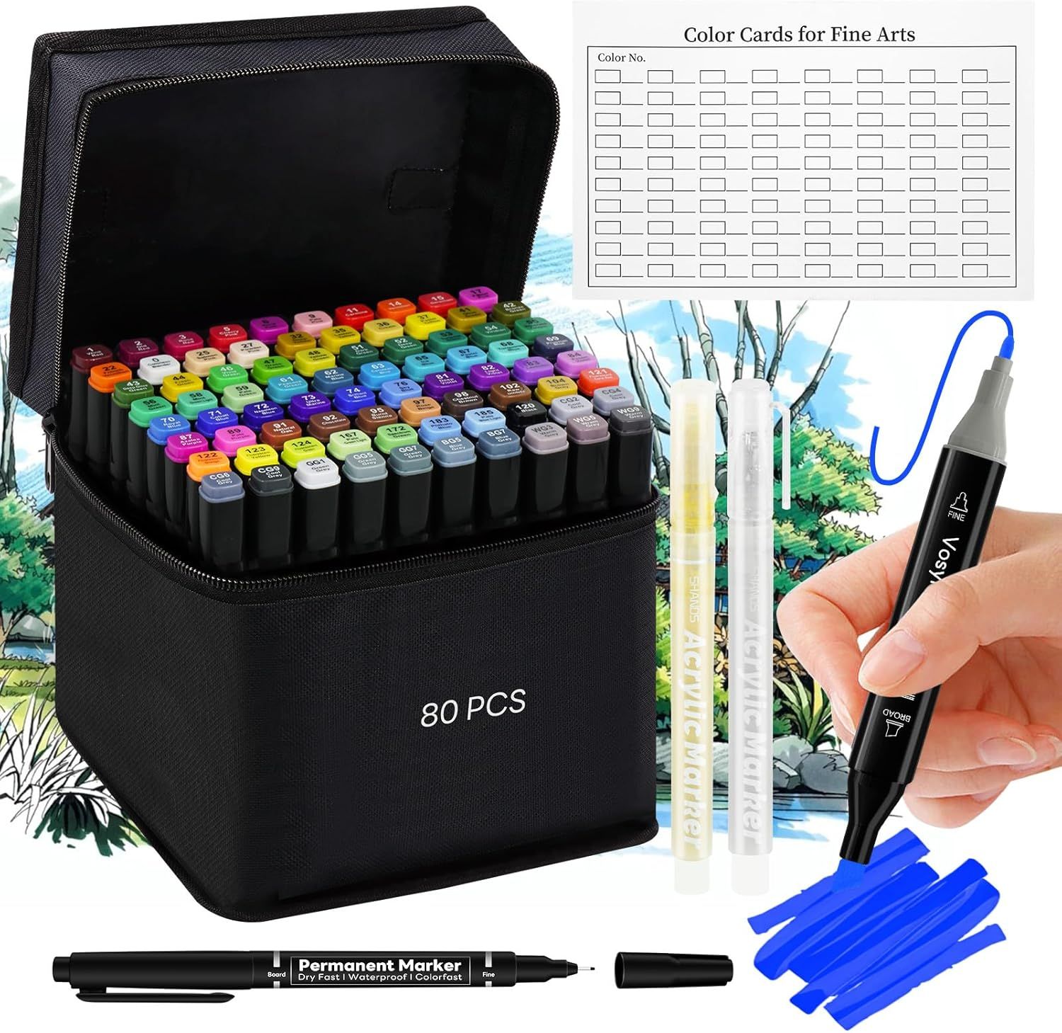Alcohol Markers, 84-Color Dual Tip Art Markers Set – Fine & Chisel Tip Coloring Markers for Adults, Drawing & Sketching, Illustration, Adult Coloring Books, Carry Case Included