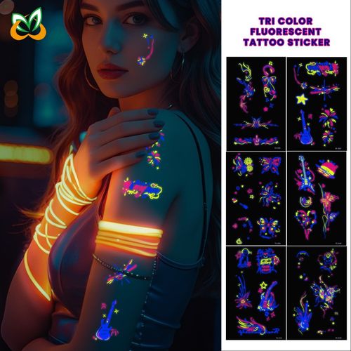 New Electric Syllable Advanced Sense Fluorescent Tattoo Sticker Waterproof Sweat Nightclub Ball Luminous Tattoo Sticker Night light