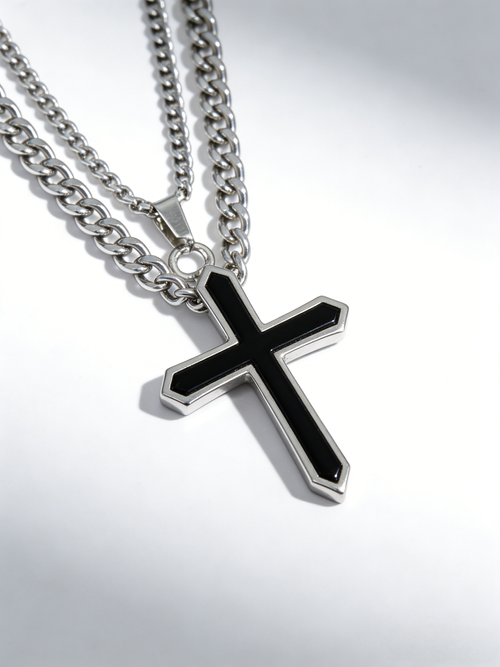 Colar de Cruz Longo de Aço Titânio Não Perde Cor Estilo Hip Hop para Homens e Mulheres Colar de Moletom com Design Único