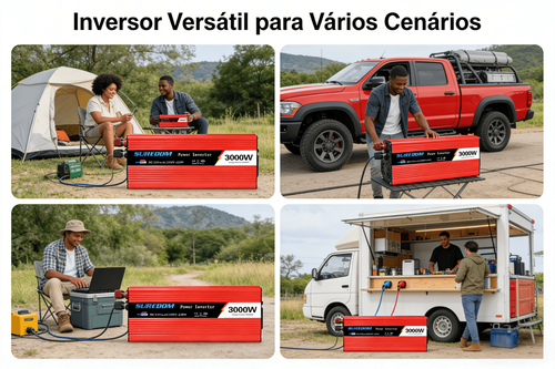 Inversor de Energia 3000W para Veículo Conversor Fotovoltaico Solar com Duas Portas USB