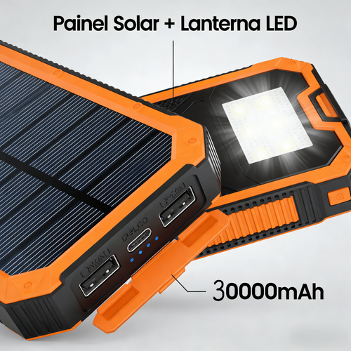 Power Bank Solar 20000mAh Carregamento Sem Fio Resistente à Água e Choques Carregamento Rápido para Exterior