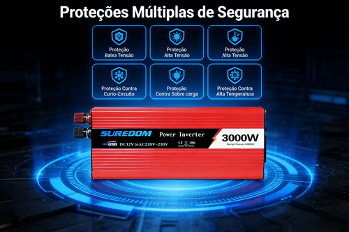 Inversor de Energia 3000W para Veículo Conversor Fotovoltaico Solar com Duas Portas USB