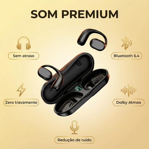 Fones de Ouvido Bluetooth Sem Fio com Condução Óssea de Orelha Aberta, Sem Inserção, Autonomia Extensa para Corrida e Atividades Gerais