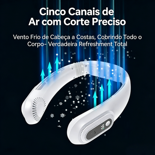 Ventilador de Pescoço Inteligente (5 Velocidades) — Sem Lâminas, Portátil, Longa Autonomia