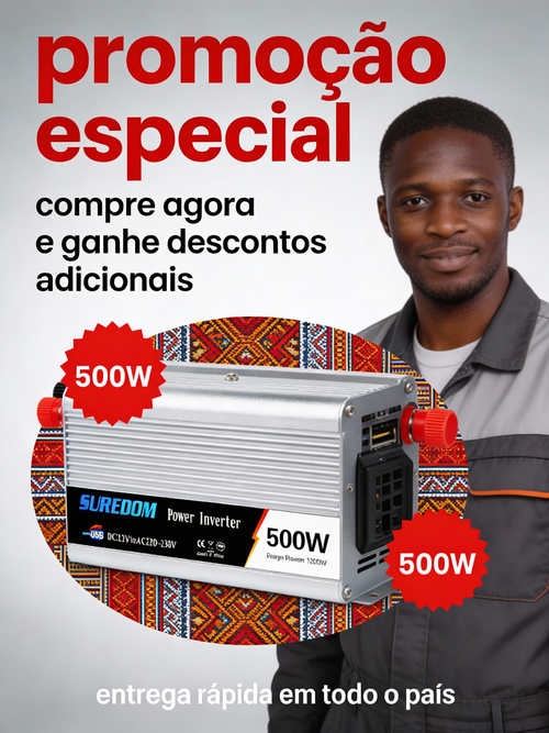 Inversor de Energia 500W para Veículo Conversor de 12 24V para 110 220V com Porta USB