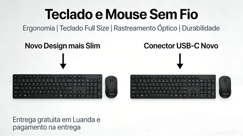 Kit Teclado e Rato Sem Fio Tri-Modo Carregável 104 Teclas em Português para Escritório
