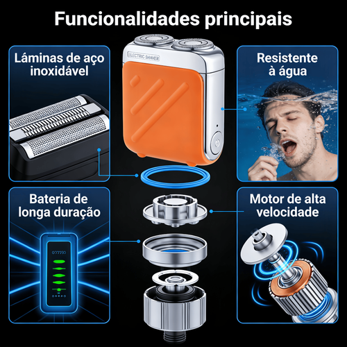 Máquina de Barbear Elétrica Mini (Duas Cabeças) – Portátil, Lavável, Cabeça Flutuante, Ideal para Homens