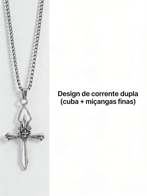 Colar de Cruz Longo de Aço Titânio Não Perde Cor Estilo Hip Hop para Homens e Mulheres Colar de Moletom com Design Único