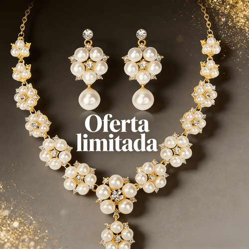 Conjunto de Colar e Brincos Pérola Falsa  Zirconia  Estilo Vintage FolhaFlor, Ideal para Noivas, FestaseDia a Dia