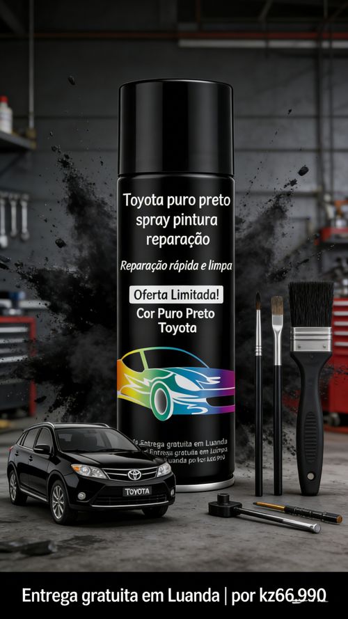 Tinta Spray para Carro Toyota Cor Puro Preto Reparo de Riscos na Pintura