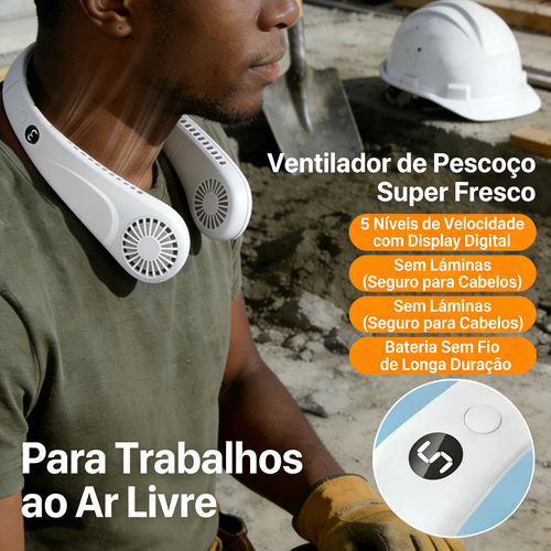 Ventilador de Pescoço Inteligente (5 Velocidades) — Sem Lâminas, Portátil, Longa Autonomia