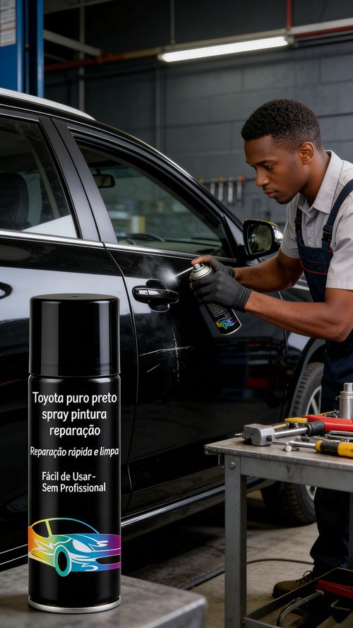 Tinta Spray para Carro Toyota Cor Puro Preto Reparo de Riscos na Pintura