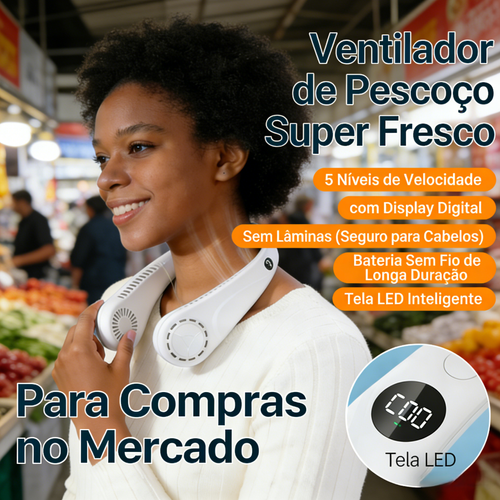 Ventilador de Pescoço Inteligente (5 Velocidades) — Sem Lâminas, Portátil, Longa Autonomia