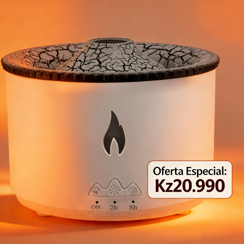 Difusor de Aromas Vulcão Criativo  Umidificador Purificador de Ar, Ideal para Lar, com Luz de Chamas e Aroma Relaxante