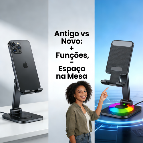 Caixa de som Bluetooth com alto valor de aparência, suporte multifuncional para celular, alto volume, luzes RGB tripla eção, alto-falante de mesa giratório