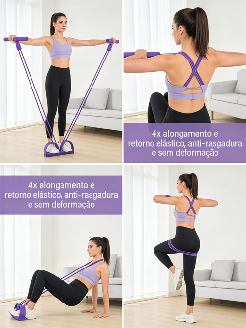 Equipamento de Exercício para Casa Peak Exercitador de Resistência com Pedal Antiderrapante para Treino de Braços Abdômen Costas Pernas