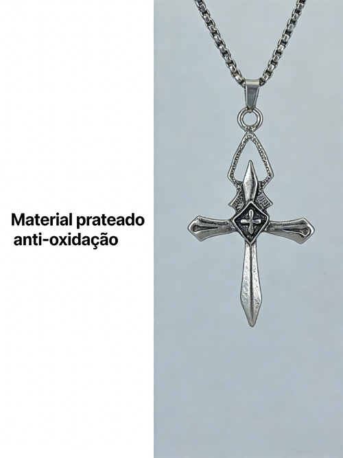 Colar de Cruz Longo de Aço Titânio Não Perde Cor Estilo Hip Hop para Homens e Mulheres Colar de Moletom com Design Único