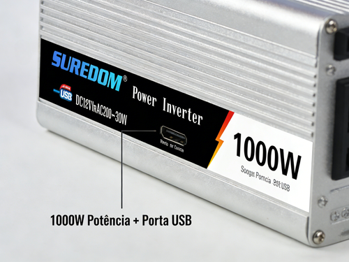 Inversor de Energia 1000W para Veículo Conversor de 12 24V para 110 220V com Porta USB