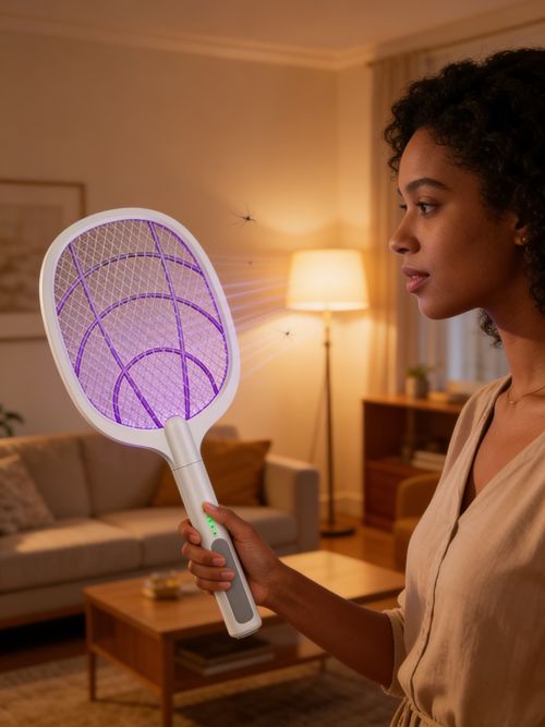 Racket Anti-Mosquito Elétrica com Luz de Atração Carregável por USB Modo Plegável