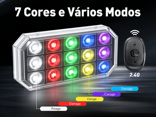 Luz de Alertas Portátil Sem Fio (7 Cores, Controle Remoto) – Resistente à Água, Longa Autonomia, Ideal para Motocicleta, Carro, Drone, Acampamento