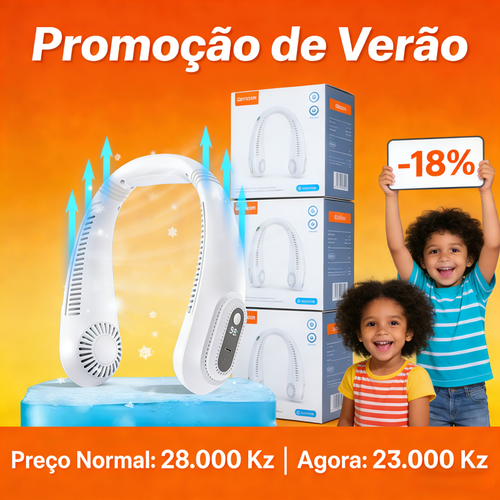 Ventilador de Pescoço Inteligente (5 Velocidades) — Sem Lâminas, Portátil, Longa Autonomia