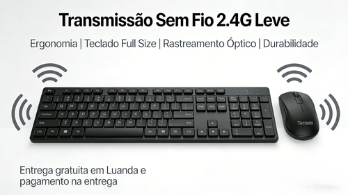 Kit Teclado e Rato Sem Fio Tri-Modo Carregável 104 Teclas em Português para Escritório