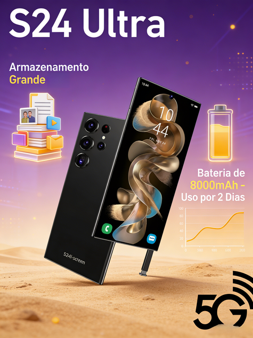 Smartphone S24 Ultra Tela de 7.3 Polegadas Caneta Integrada 16GB 64GB Android 5G