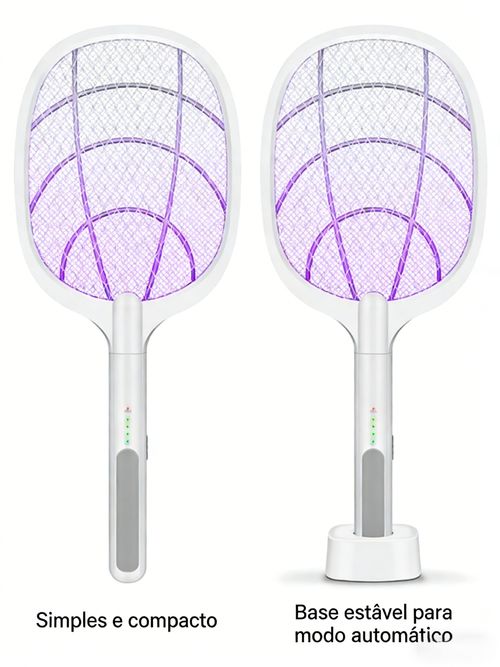 Racket Anti-Mosquito Elétrica com Luz de Atração Carregável por USB Modo Plegável