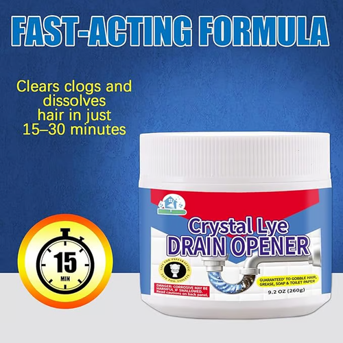 Drain Opener,Powerful Unclogging,Crystal lye, Sodium hydroxide, Unclog drains, Bathroom sinks, Kitchen sinks, Shower pipes