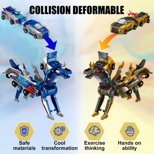🎁Children's Day Special✨ Collision Transforming Dinosaur Car Toy Gold version