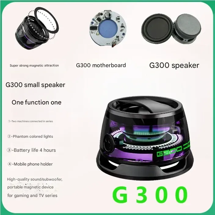 Magnetic Bluetooth Speaker G300 - Portable Wireless Mini Speaker with RGB Mood Light, Bass Boost, Travel, Camping