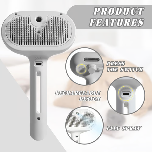 Self-Cleaning Spray Cat Brush for Shedding