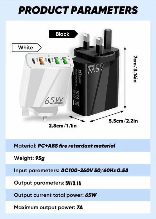 65W Multi-Port Fast Wall Charger