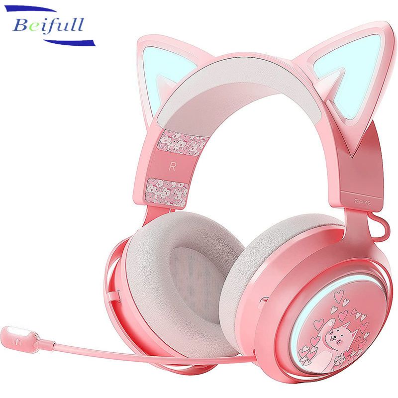SOMIC GS510pro Cool RGB light 2.4G Cat Ear fones de ouvido sem fio dente azul para PC PS4 PS5 com microfone retrátil atacado