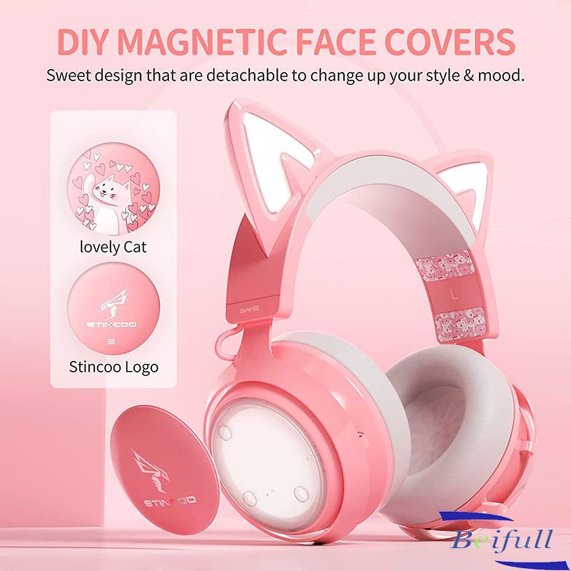 SOMIC GS510pro Cool RGB light 2.4G Cat Ear fones de ouvido sem fio dente azul para PC PS4 PS5 com microfone retrátil atacado