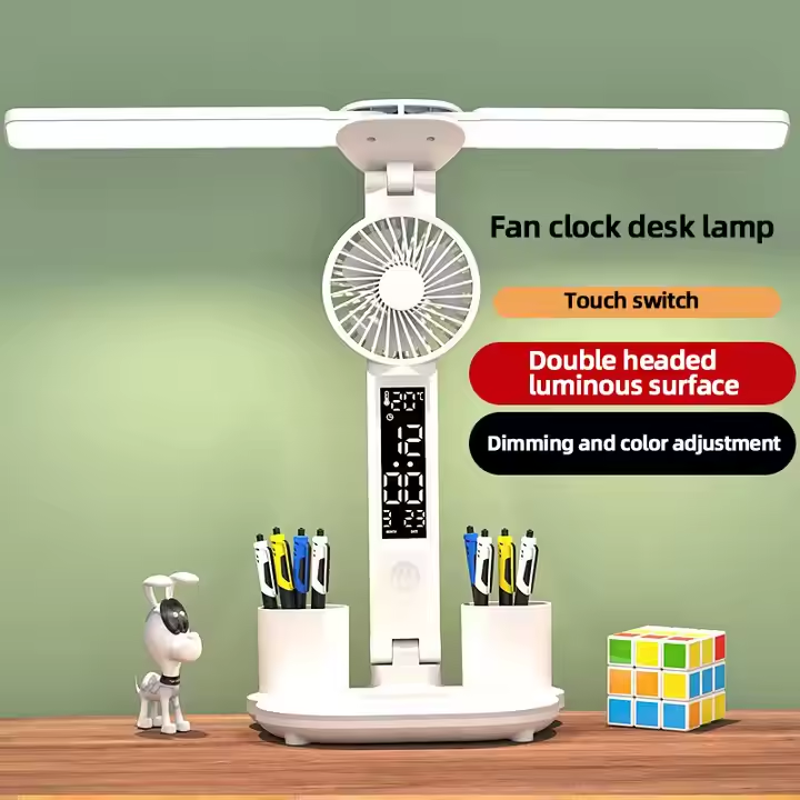 🌟Students and parents, look no further! Our innovative Rechargeable LED Table Lamp is a game-changer. 📚It features a pen container, a foldable & installable box, plus a built-in children's air cooling fan. 💡Perfect for study nights, keeping kids cool and organized. With bright LED light, it's energy-efficient too. Grab this must-have study buddy now!