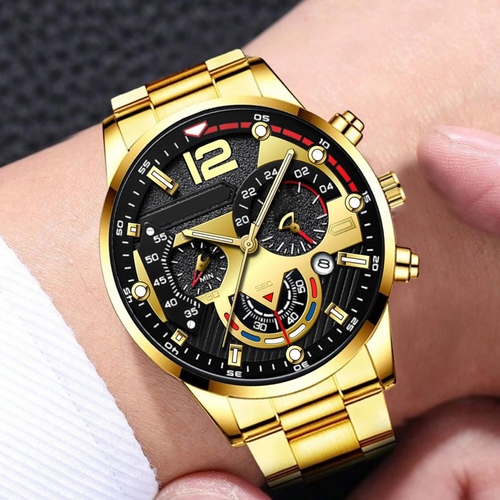 2PCS Set of Luxury and Fashionable Men's Calendar Clock Watches Business Casual Wristwatch Bracelet Quartz Watch Set for Men