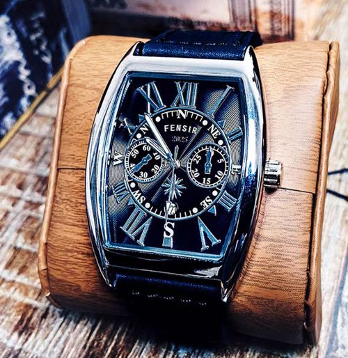 2025 new design FENSIR luxury tonneau shaped men's quartz watch men's silver watch waterproof men's watches
