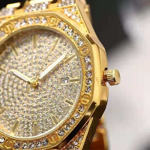 2025 Men's Gold Bling Rhinestone Quartz Hip Hop Wrist Watch Watches Luxury Diamond Iced Out Watches Set