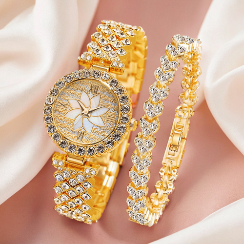 The new fashion shiny full rhinestone luxury ice crystal ladies quartz diamond bracelet watch with bracelet set