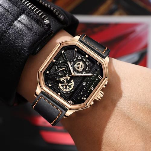 Fashion Watch Classic Square Business Sports Quartz Watch Men's Leather Men's High Quality Watch
