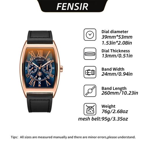 2025 new design FENSIR luxury tonneau shaped men's quartz watch men's silver watch waterproof men's watches